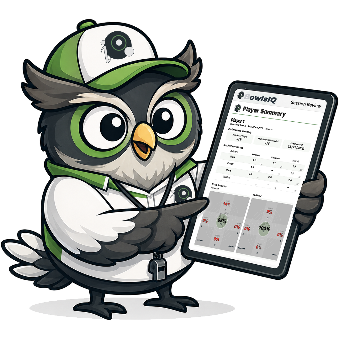 Tylli holding a BowlsIQ session review.